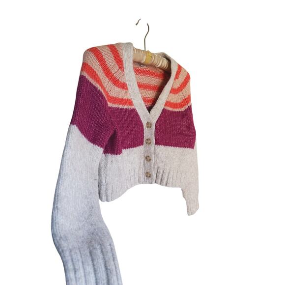 American Eagle Colorblock Button-Up Striped Cardigan Sweater Small Artsy Preppy - Picture 6 of 10